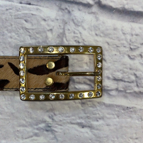 B.B. Simon Cheetah Print Leather Calf Hair Textured Gold Buckle Belt S - Picture 3 of 6